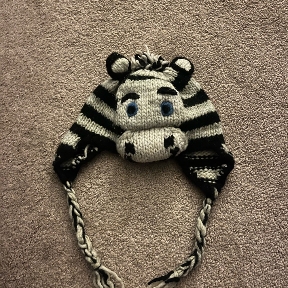 Baby Toddler Kids Unisex Zebra Knit Hat - Black and White